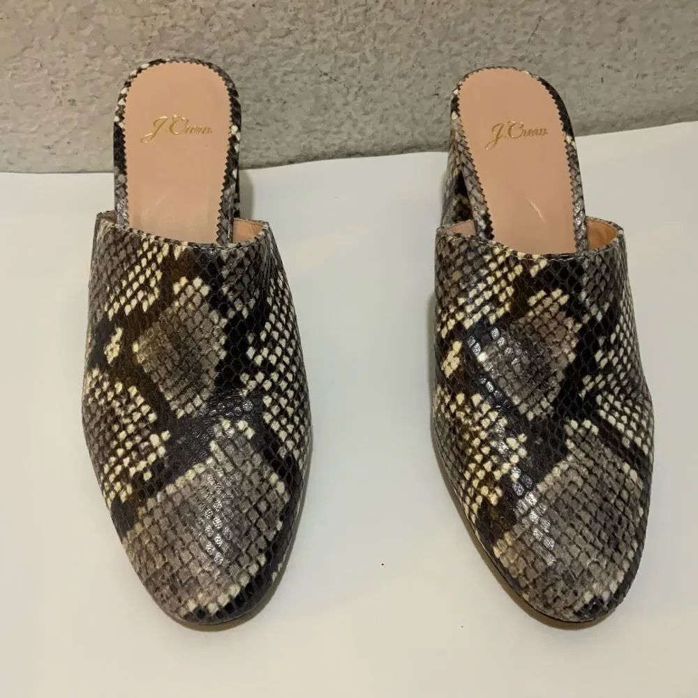 J Crew Womens Size 7.5 Sophie Embossed Leather Snake Print Mules